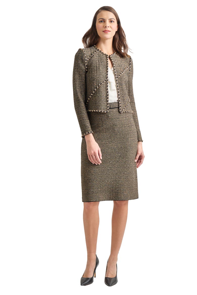Chain Trim Boxy Metallic Jacket, Alternate, color, BLACK/ GOLD
