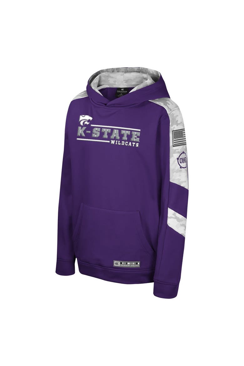 Youth Colosseum Purple Kansas State Wildcats OHT Military Appreciation Cyclone Digital Camo Pullover Hoodie, Alternate, color, Purple