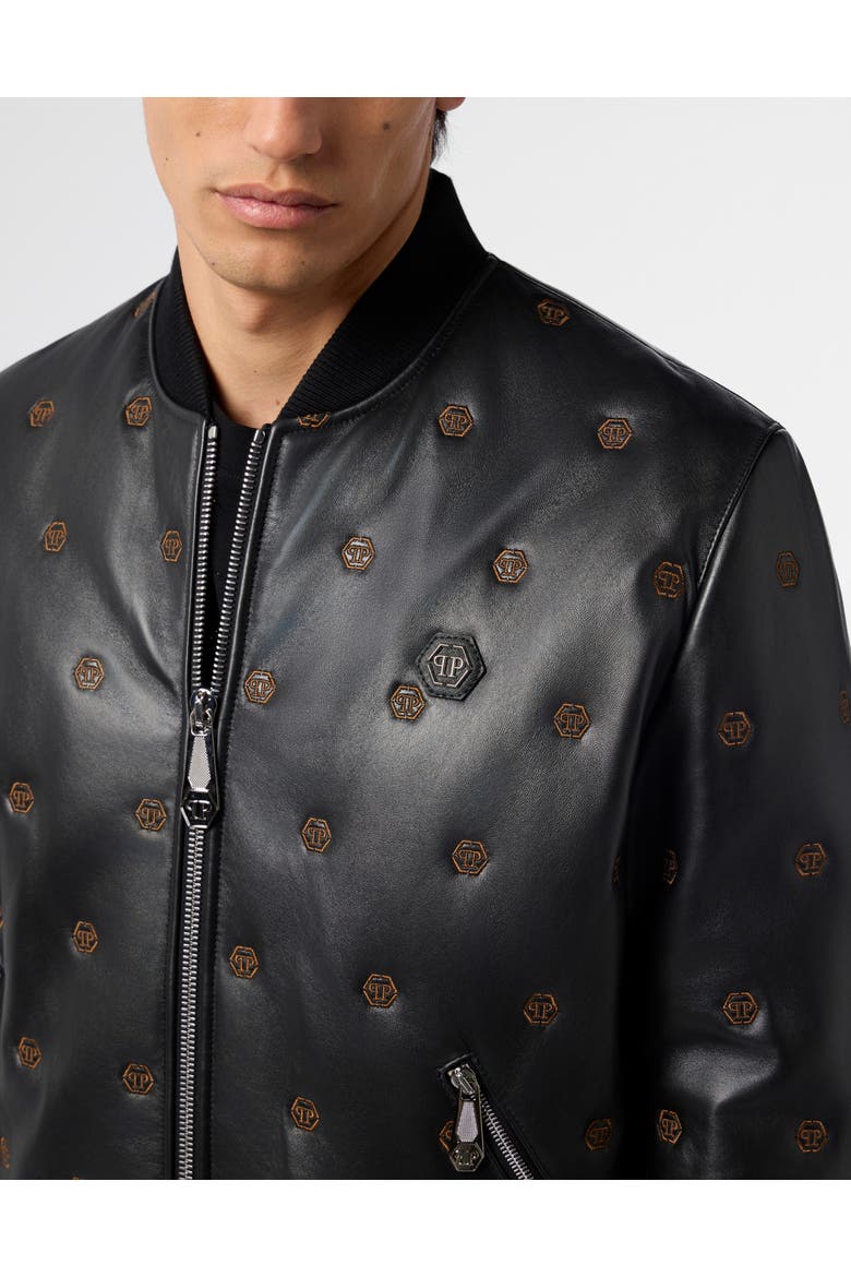 Embroidered Nappa Leather Bomber Monogram Monogram Men, Alternate, color, black