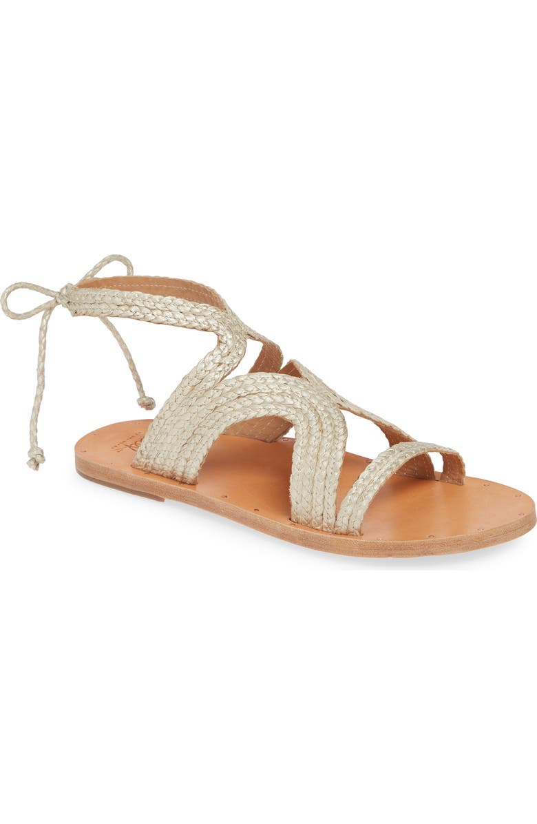 Beek Cuckoo Ankle Tie Sandal, Main, color, Platinum/Natural