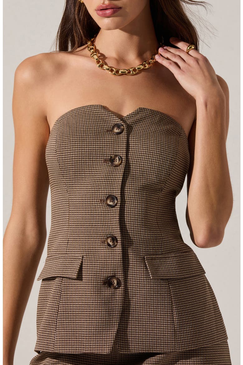 Milani Houndstooth Strapless Button-Up Top, Alternate, color, BROWN HOUNDSTOOTH