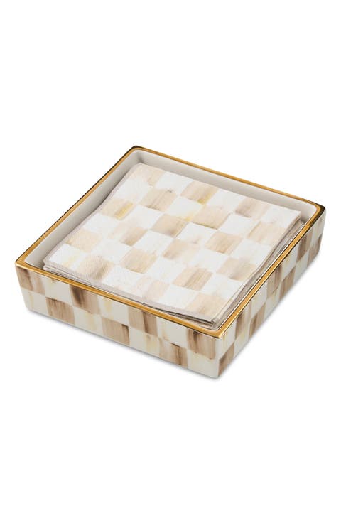 Mocha Check Cocktail Napkin Holder