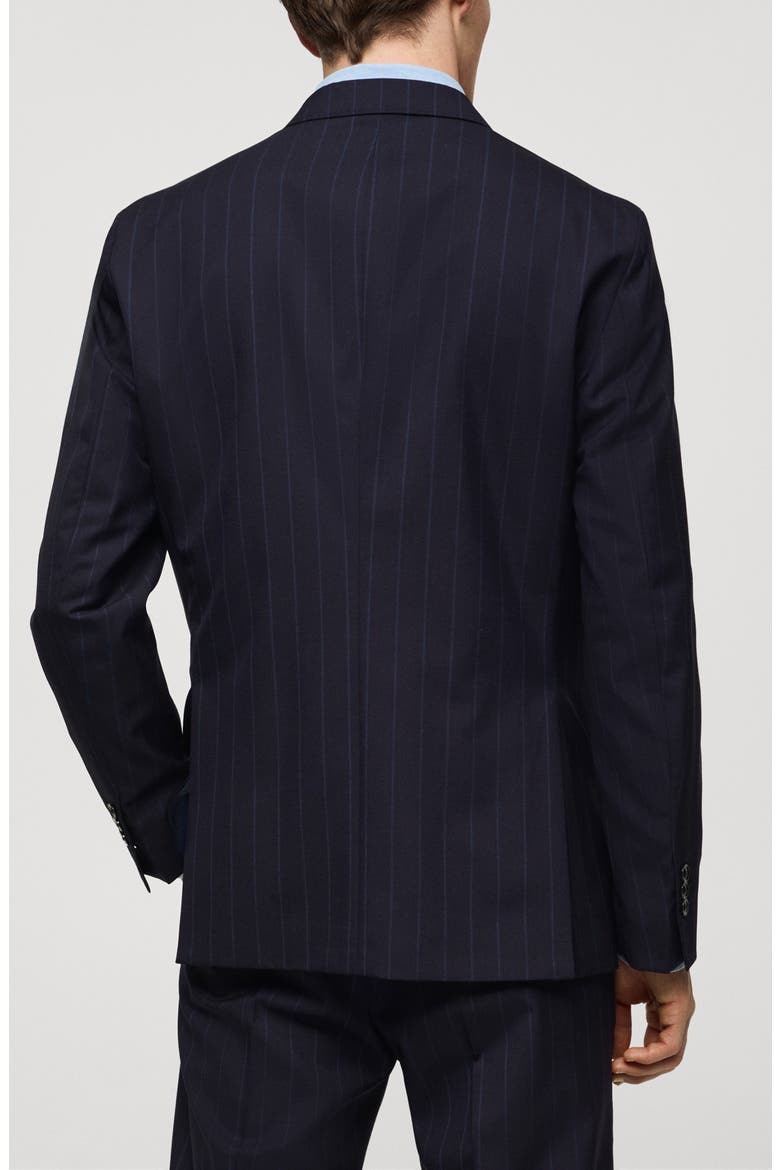 Double Breasted Pinstripe Virgin Wool Blazer, Alternate, color, DARK NAVY