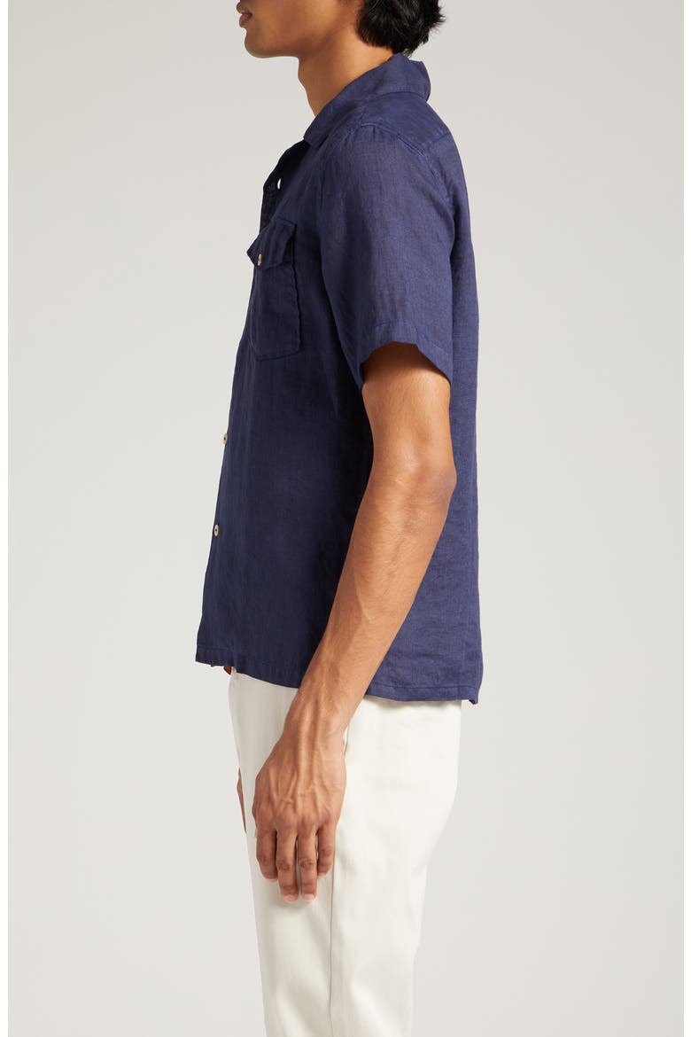 Short Sleeve Linen Button-Up Shirt, Alternate, color, NAVY