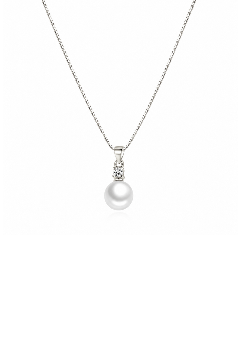 Gold-Plated Cubic Zirconia Faux Pearl Pendant Necklace, Alternate, color, Silver