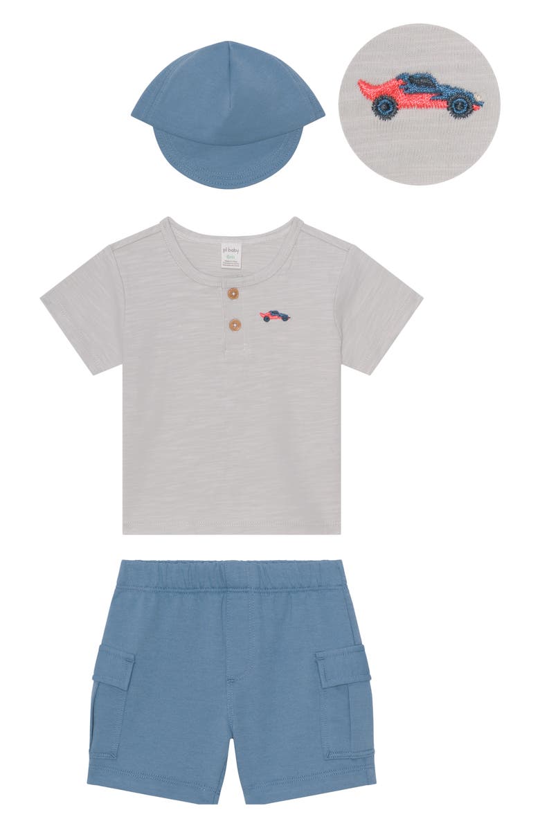 PL Baby by Petit Lem Race Car Henley, Shorts & Baseball Cap Set, Main, color, Cars