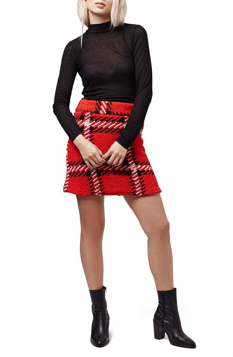 Topshop Check High Rise Skirt, Alternate, color, 