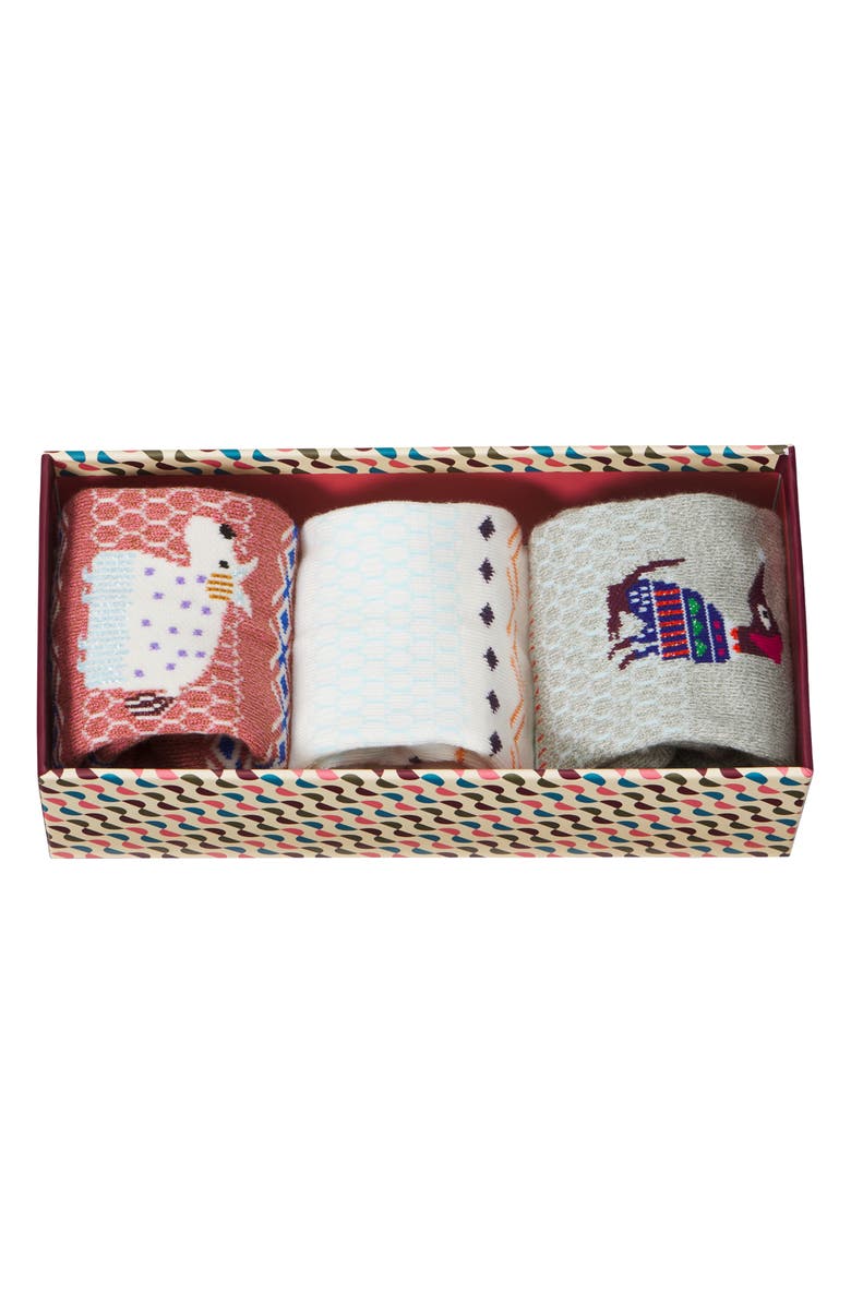 Bombas Holiday Assorted 3-Pack Cotton Blend Ankle Socks Gift Box, Alternate, color, Pink Sage Mix