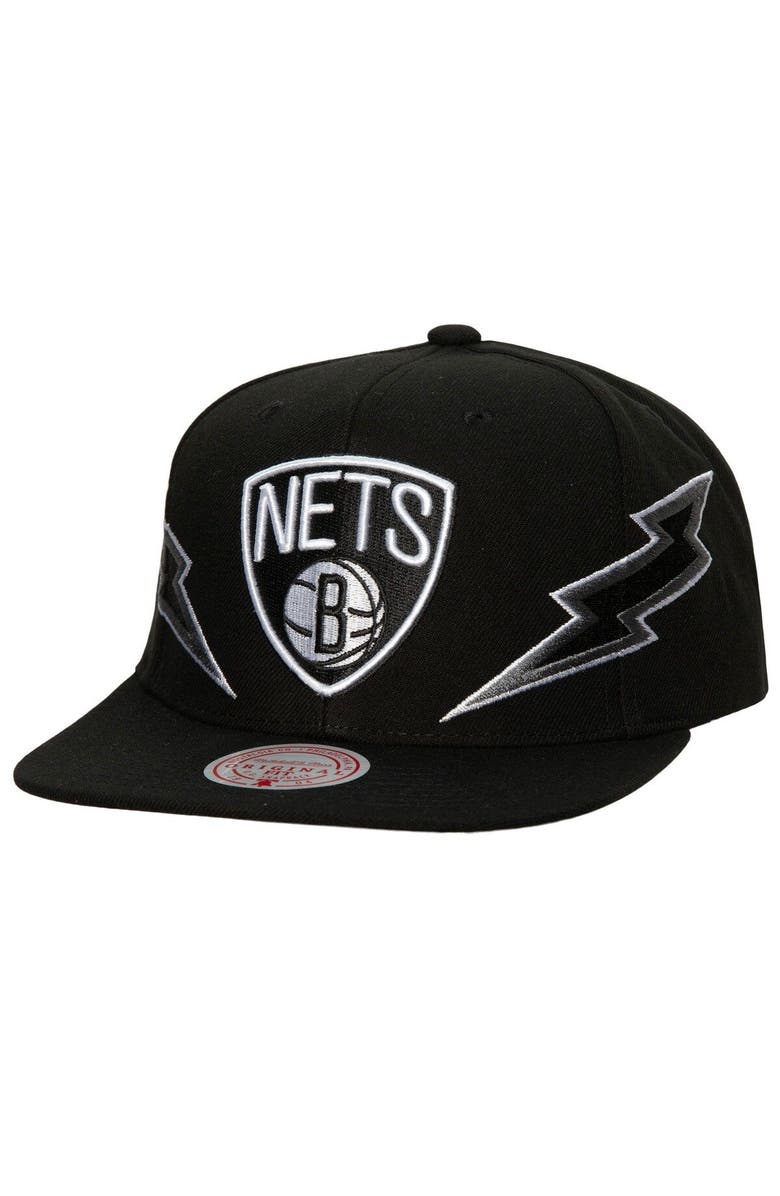 Mitchell & Ness Men's Mitchell & Ness Black Brooklyn Nets Hardwood Classics Soul Double Trouble Lightning Snapback Hat, Main, color, 