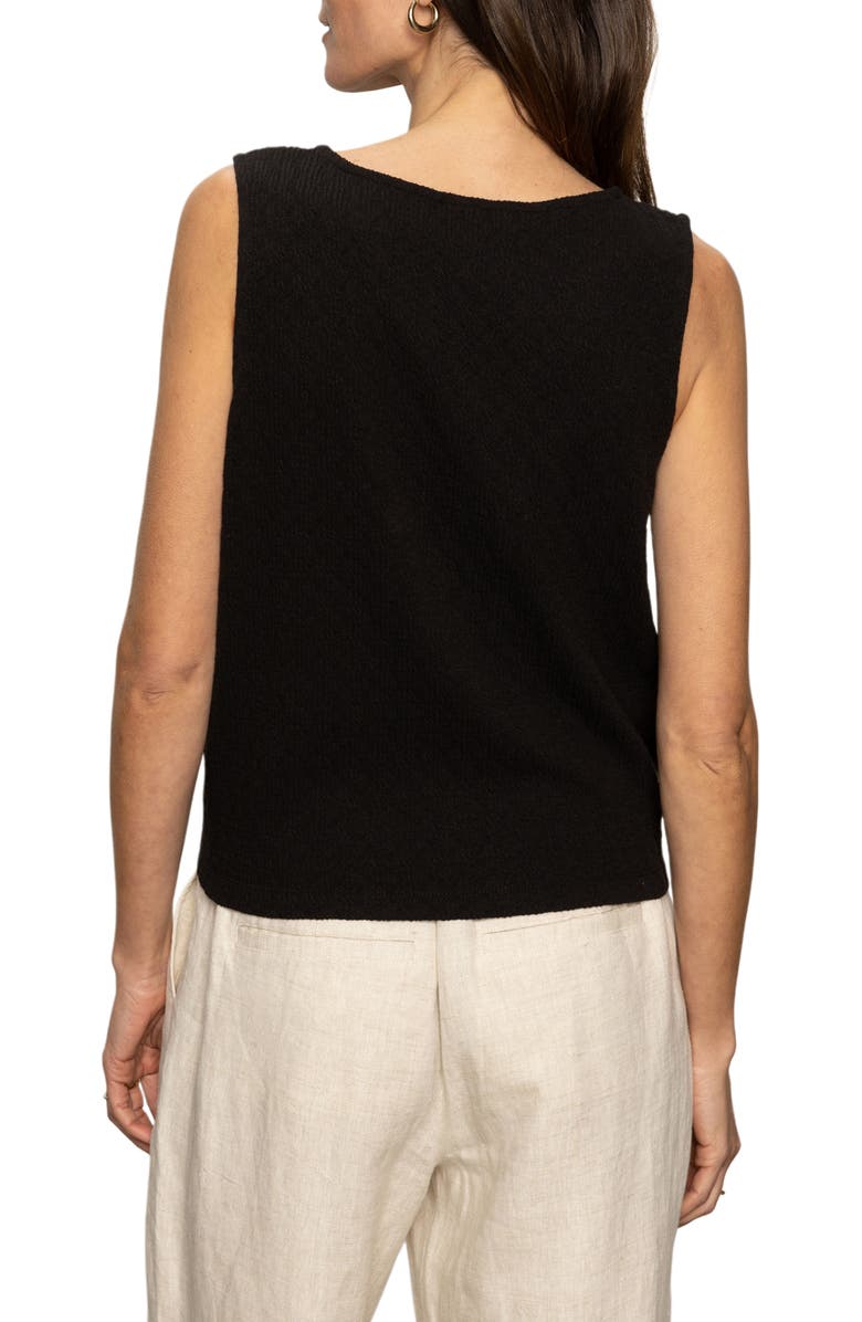Sanctuary Vacation Textured Tie Front Button-Up Tank, Alternate, color, Black