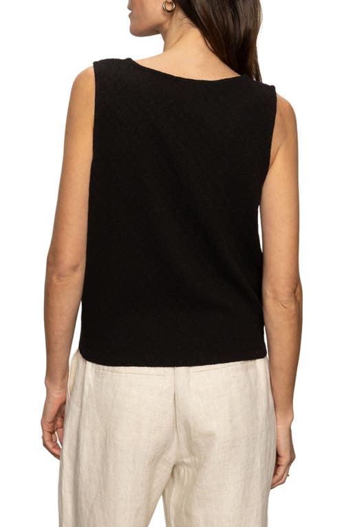 Sanctuary Vacation Textured Tie Front Button-up Tank In Black
