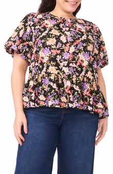 Floral Puff Sleeve Peplum Top