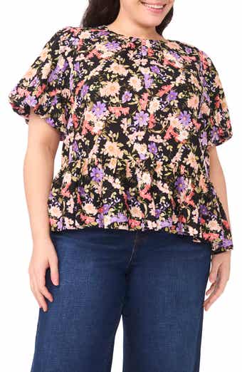 Floral Puff Sleeve Peplum Top