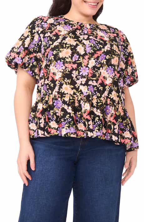 Floral Puff Sleeve Peplum Top