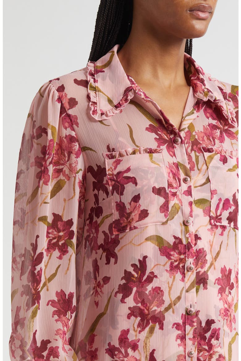Lupetto Trailing Hibiscus Long Sleeve Mini Shirtdress, Alternate, color, BLUSHED PETAL/MULTI