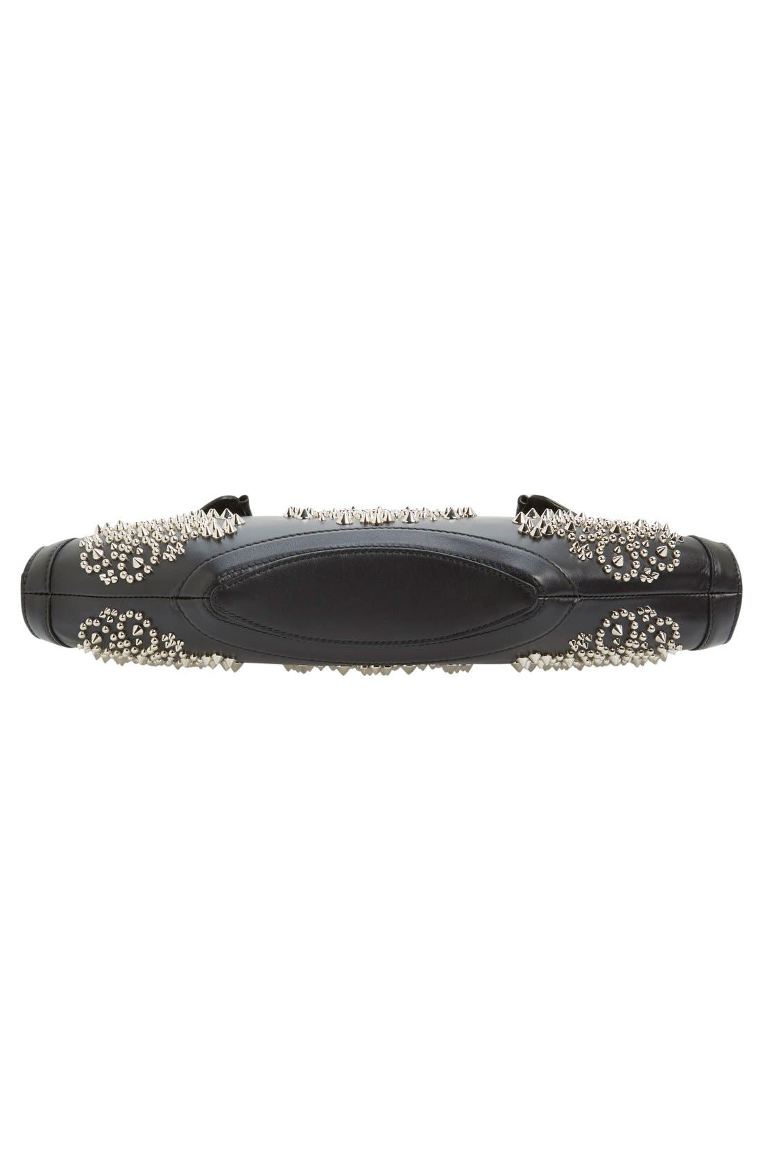 Alexander McQueen 'De Manta - Flower Studs' Calfskin Leather Clutch, Alternate, color, BLACK