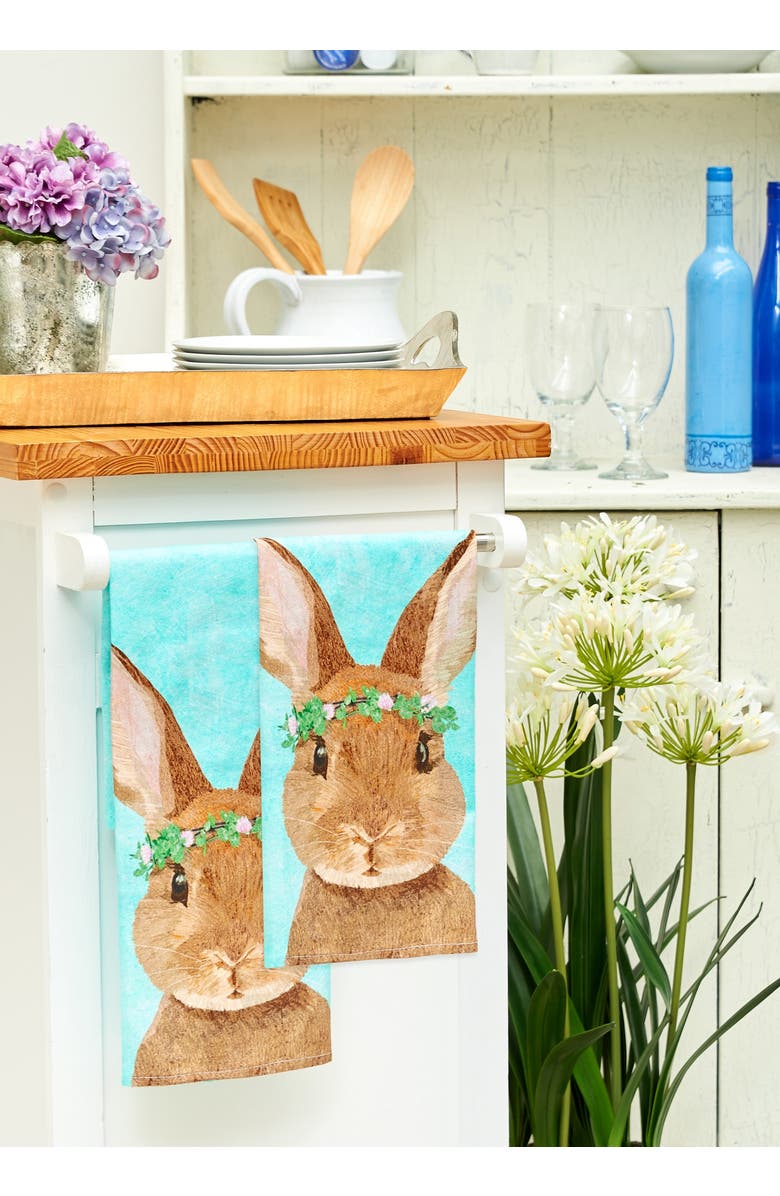 C&F Home Clover Easter Bunny Rabbit Spring Printed Flour Sack Kitchen Dishtowel, Alternate, color, Blue