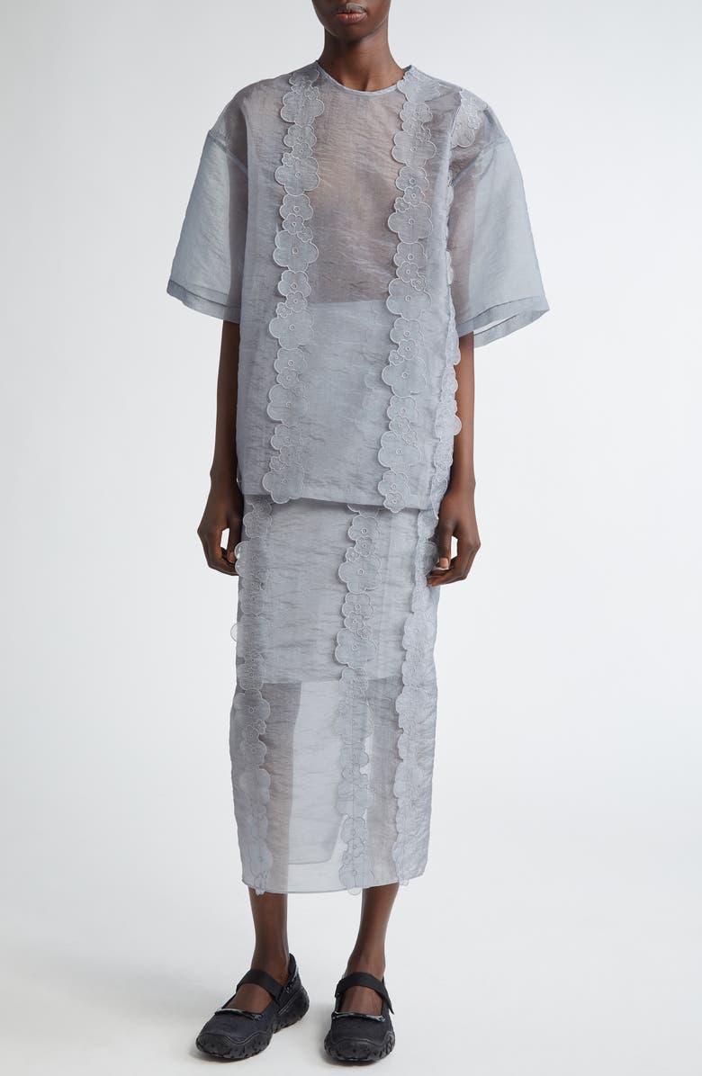 Cecilie Bahnsen Asra Floral Appliqué Oversize Sheer Organza Top, Alternate, color, 