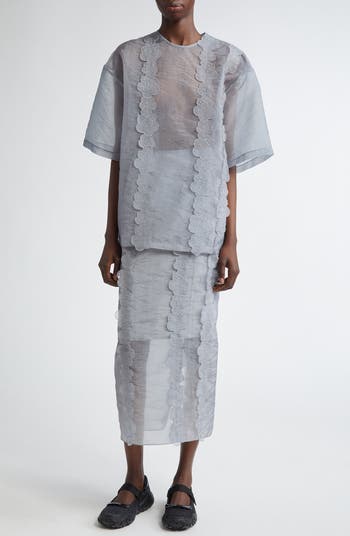 可憐にして大胆 CECILIE BAHNSEN Asra シアー オーガンザ トップ ASRA | TOP UME FLORAL SEQUINS SILVER