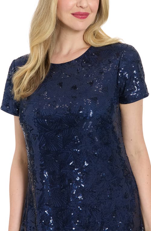 London Times Triangle Sequin Shift Dress In Blue