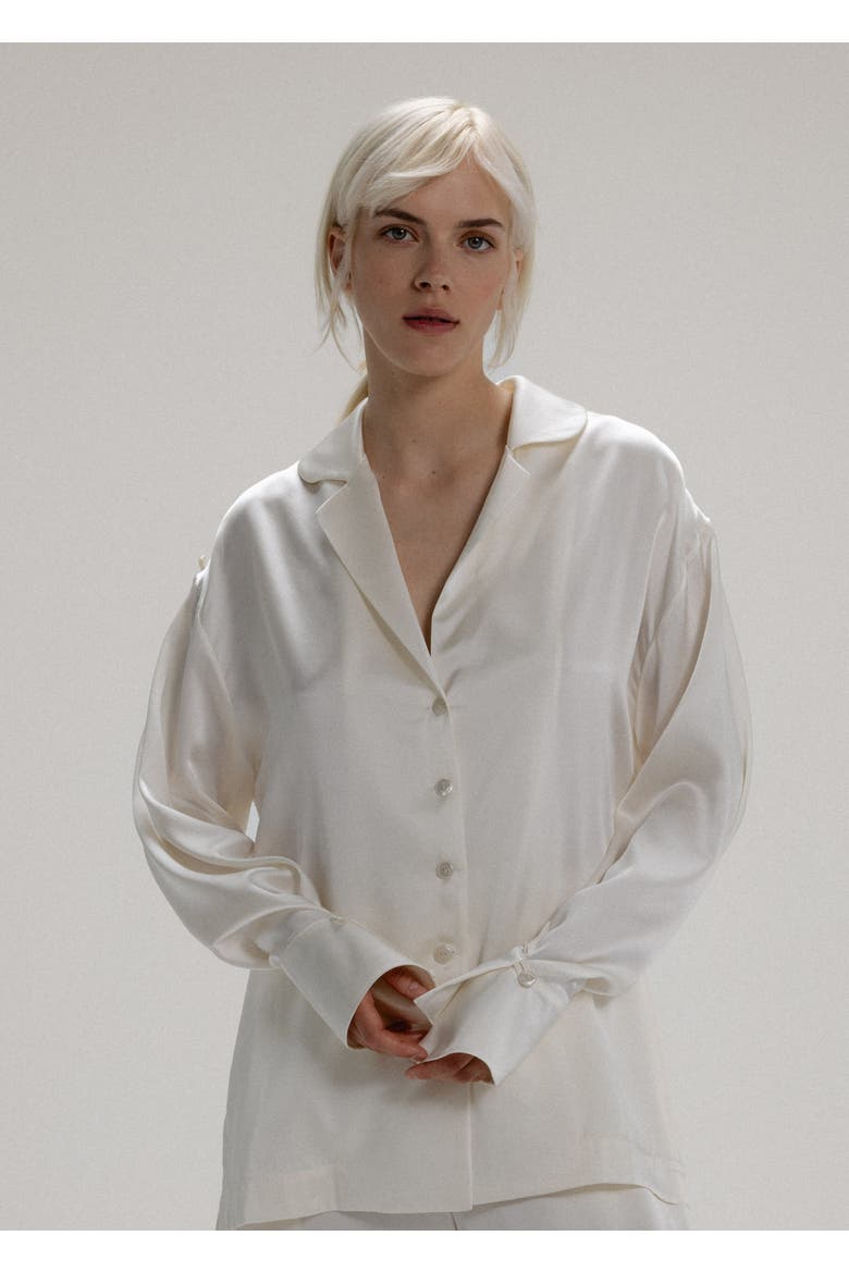 Silk Button Up Shirt, Main, color, Milk White