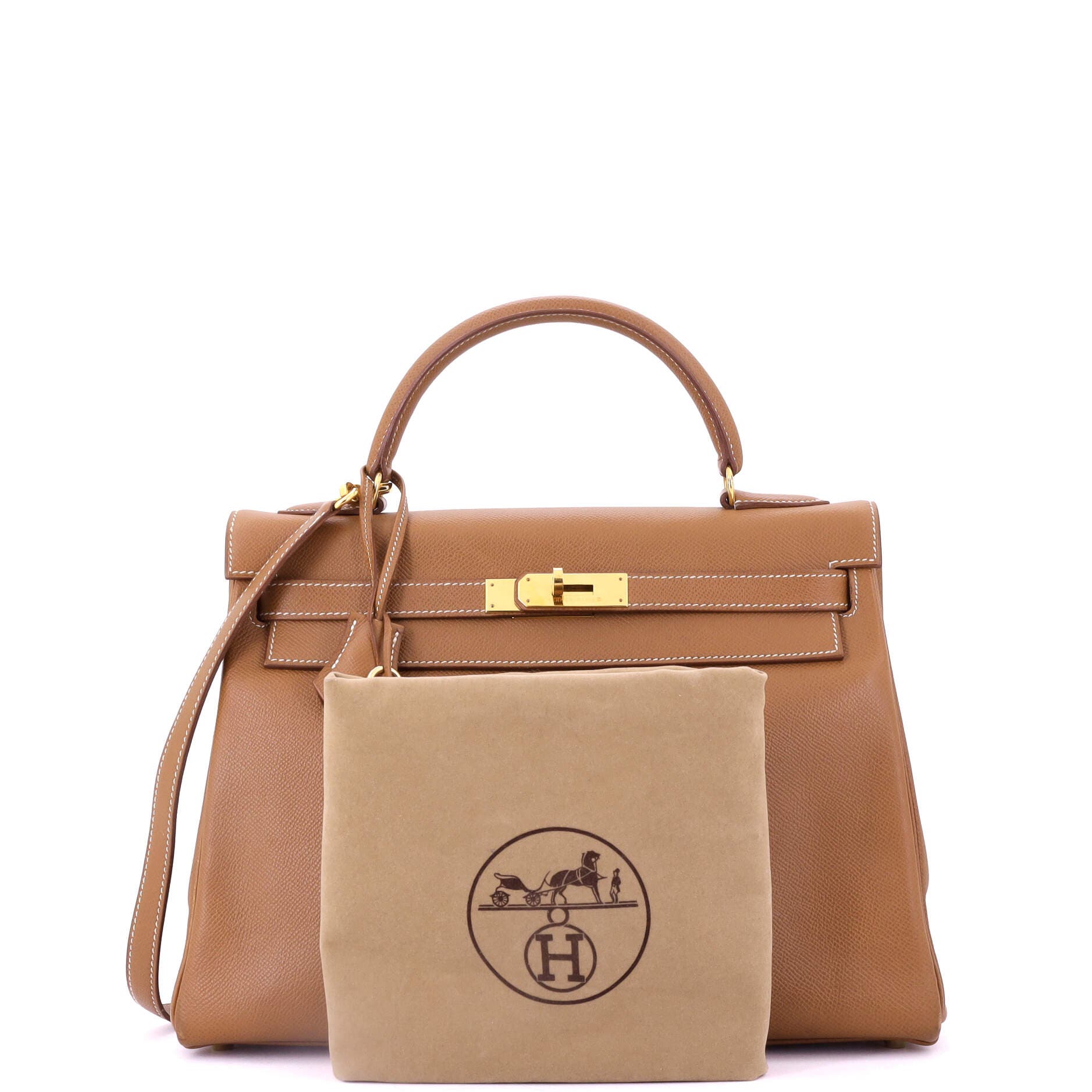Pre-Owned Hermes Kelly Handbag Brown Courchevel with Gold Hardware 32, Alternate, color, 