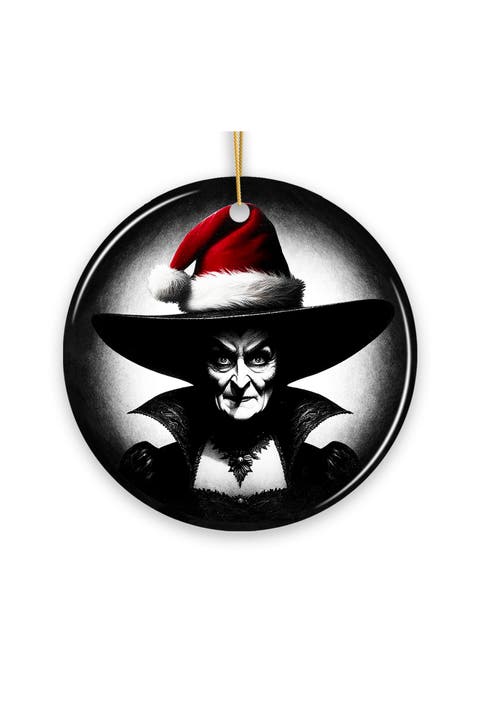 Spooky Witch Santa Hat Ceramic Ornament