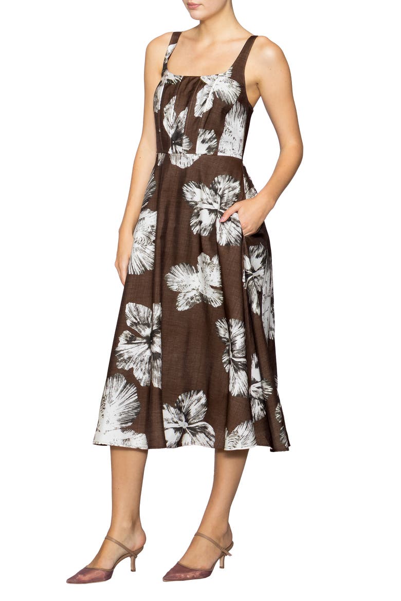 Floral Print Sleeveless Midi Dress, Alternate, color, BROWN FLORAL