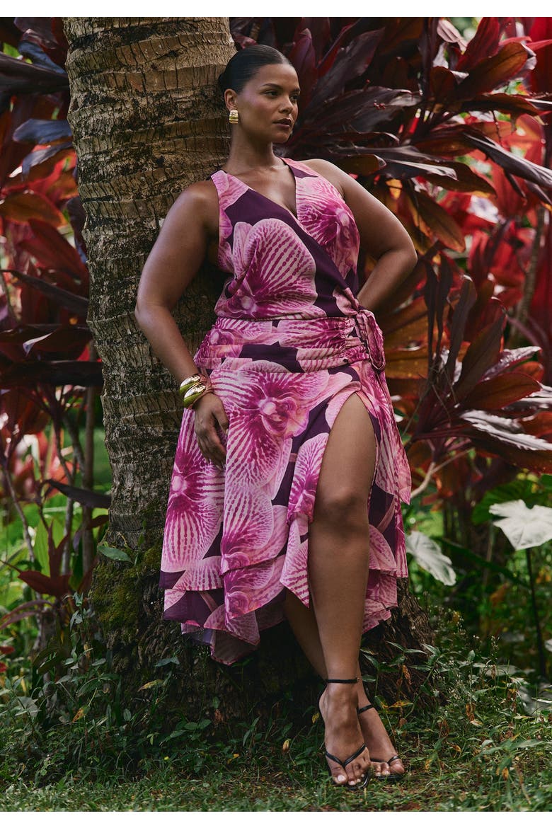 Asymmetric Shirred Midi Skirt, Alternate, color, HOT HOUSE ORCHID