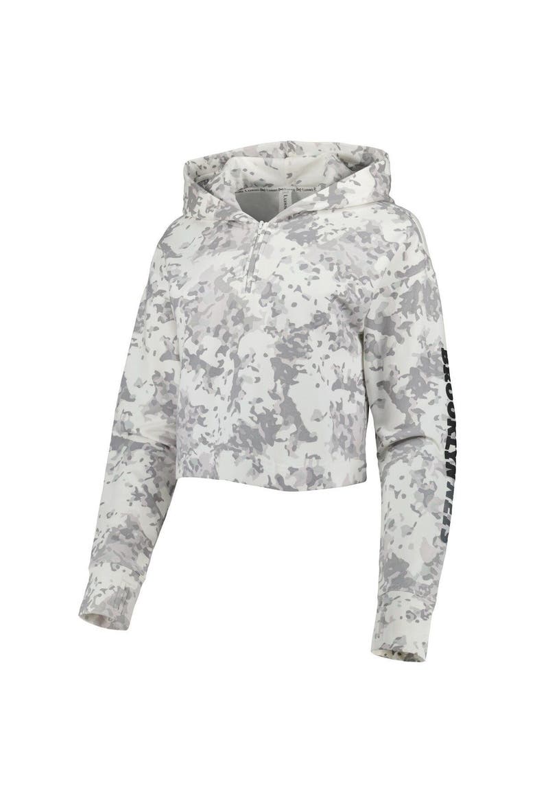 Women's Lusso Gray/White Brooklyn Nets Maia Tri-Blend Cropped Quarter-Zip Top, Alternate, color, Gray