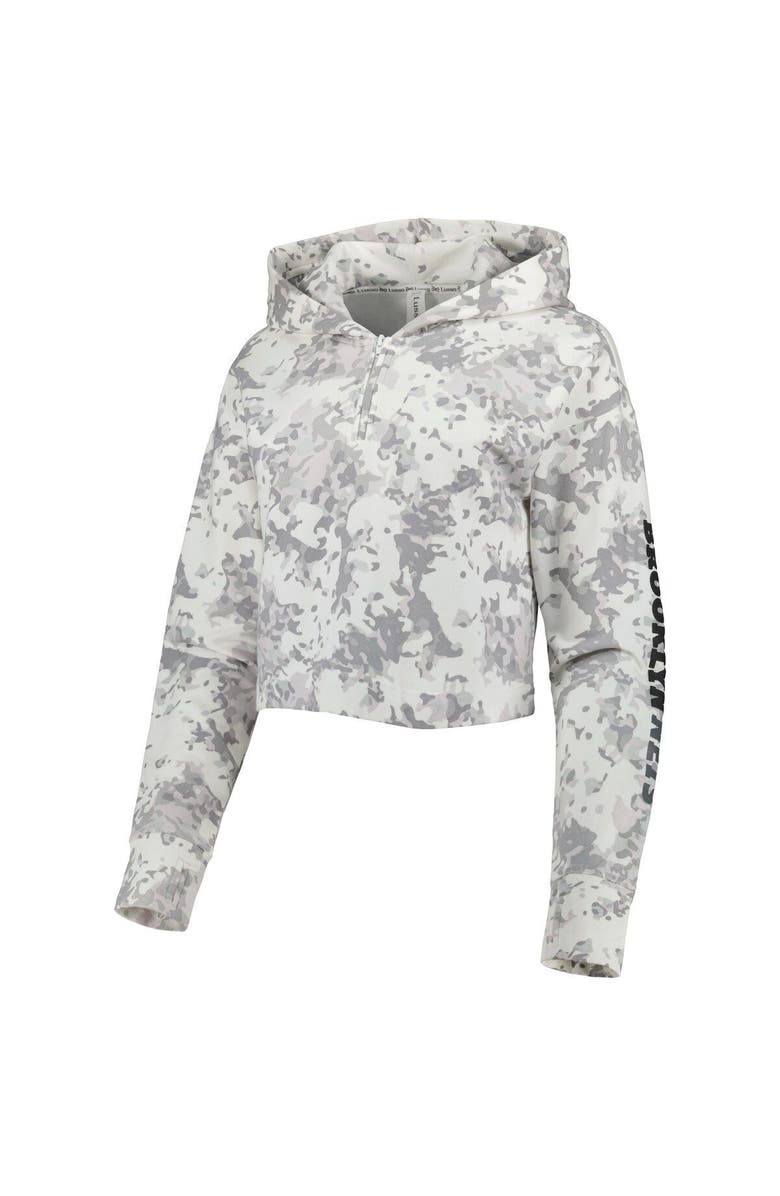 LUSSO Women's Lusso Gray/White Brooklyn Nets Maia Tri-Blend Cropped Quarter-Zip Top, Alternate, color, Gray