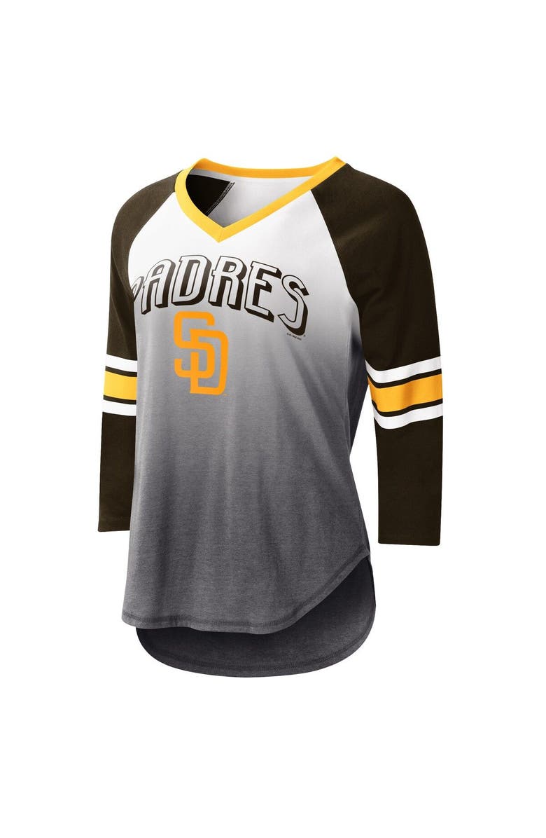 G-III 4HER BY CARL BANKS Women's G-III 4Her by Carl Banks White/Brown San Diego Padres Lead-Off Raglan 3/4-Sleeve V-Neck T-Shirt, Main, color,