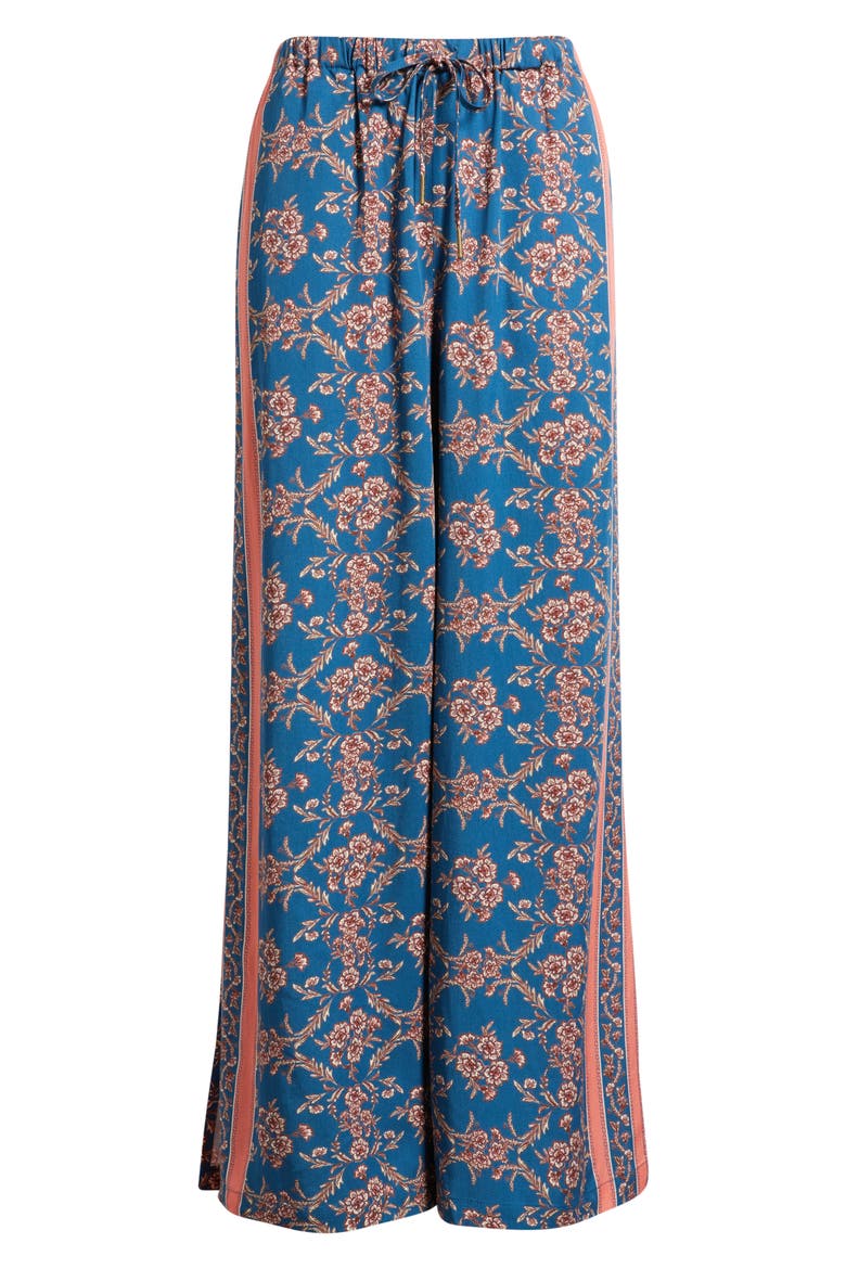 Floral Side Slit Lounge Pants, Alternate, color, CADET BLUE/ DUSTY PINK