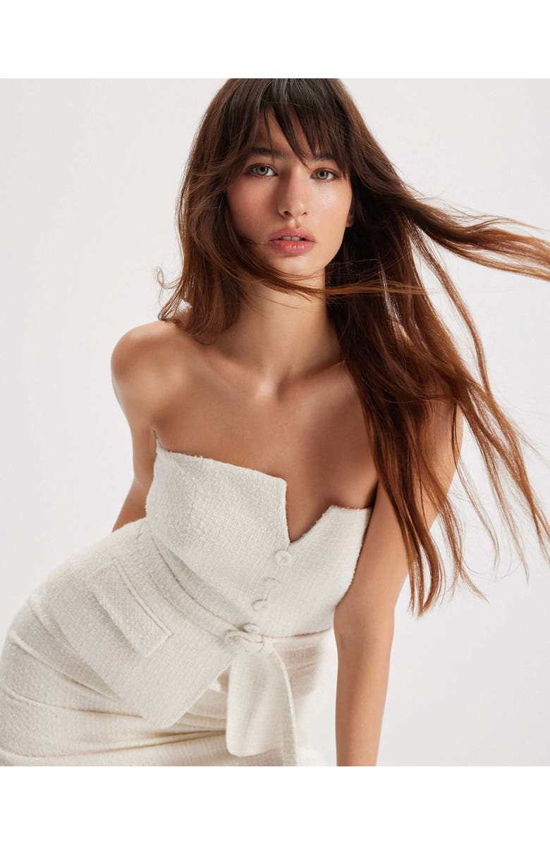 THEO The Label Melia Tweed Bustier Strapless Dress, Alternate, color, Ivory