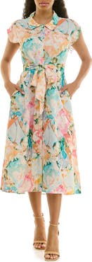 Nina Leonard Print Short Sleeve Shirtdress