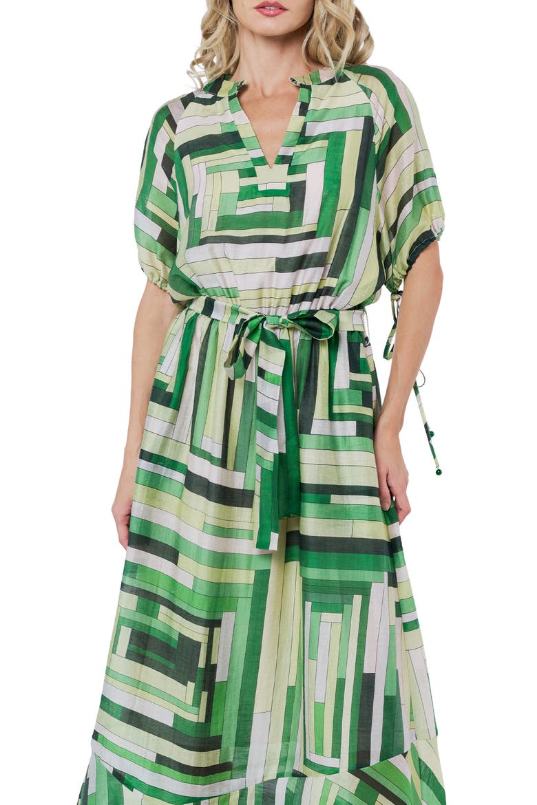 Gemma Puff Sleeve Tie Belt Maxi Dress, Alternate, color, GREEN MULTI