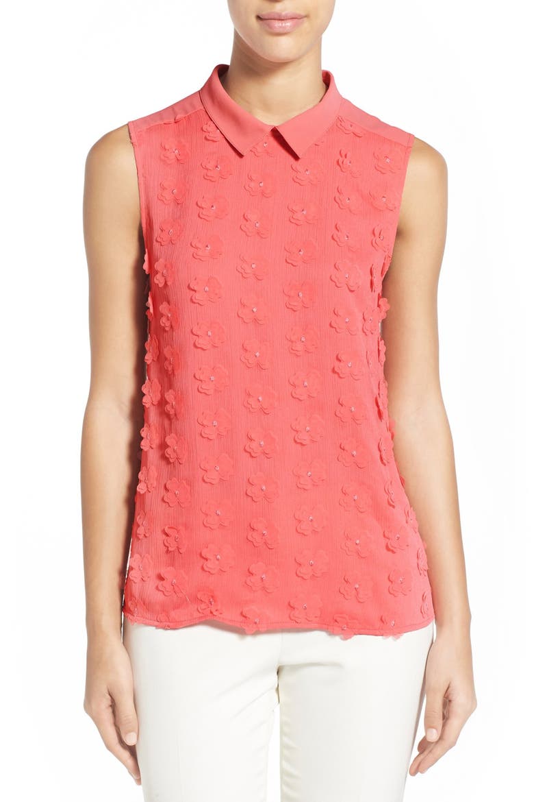 Floral Front Collared Top, Main, color, CORAL PEACH