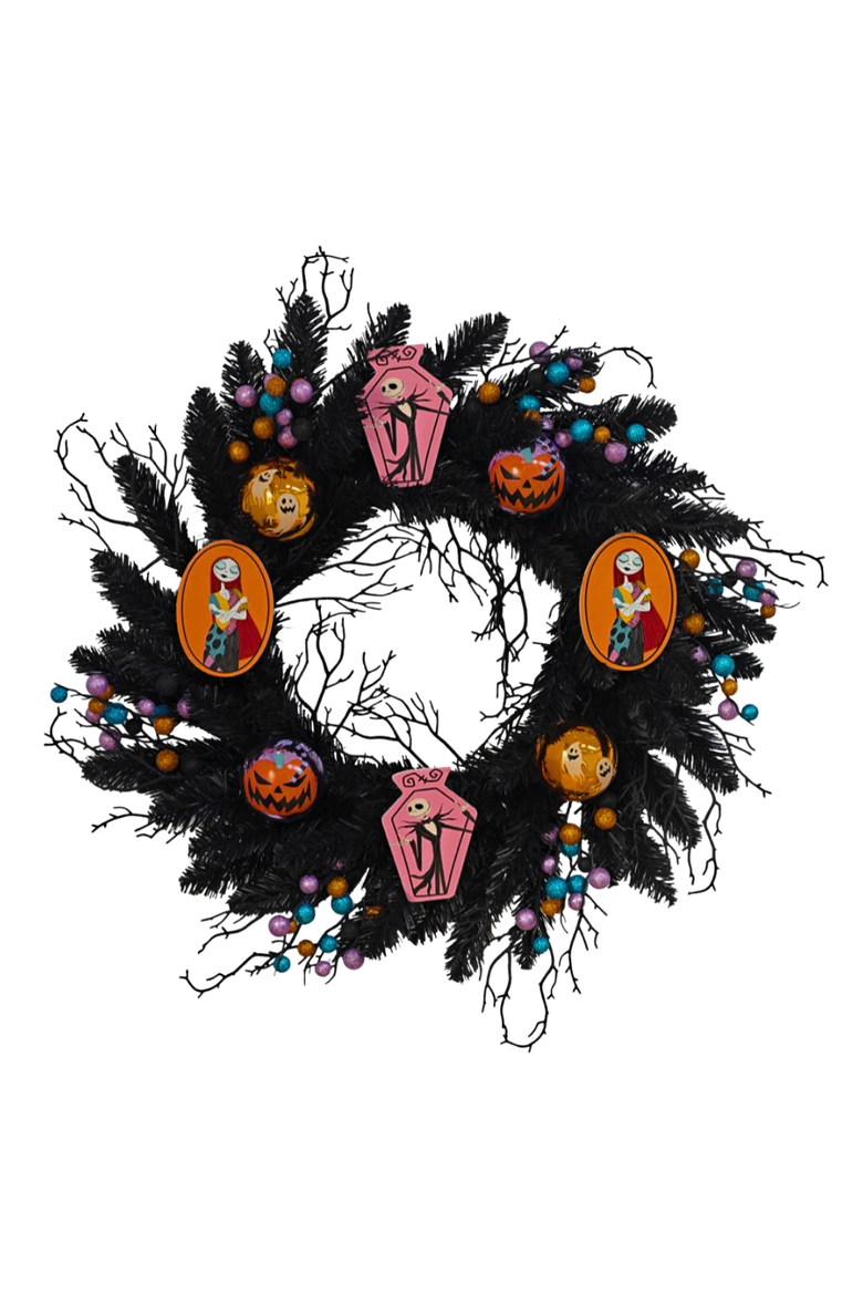 Disney The Nightmare Before Christmas 26" Pre-Lit Halloween Wreath, Main, color, Orange, Pink, Black