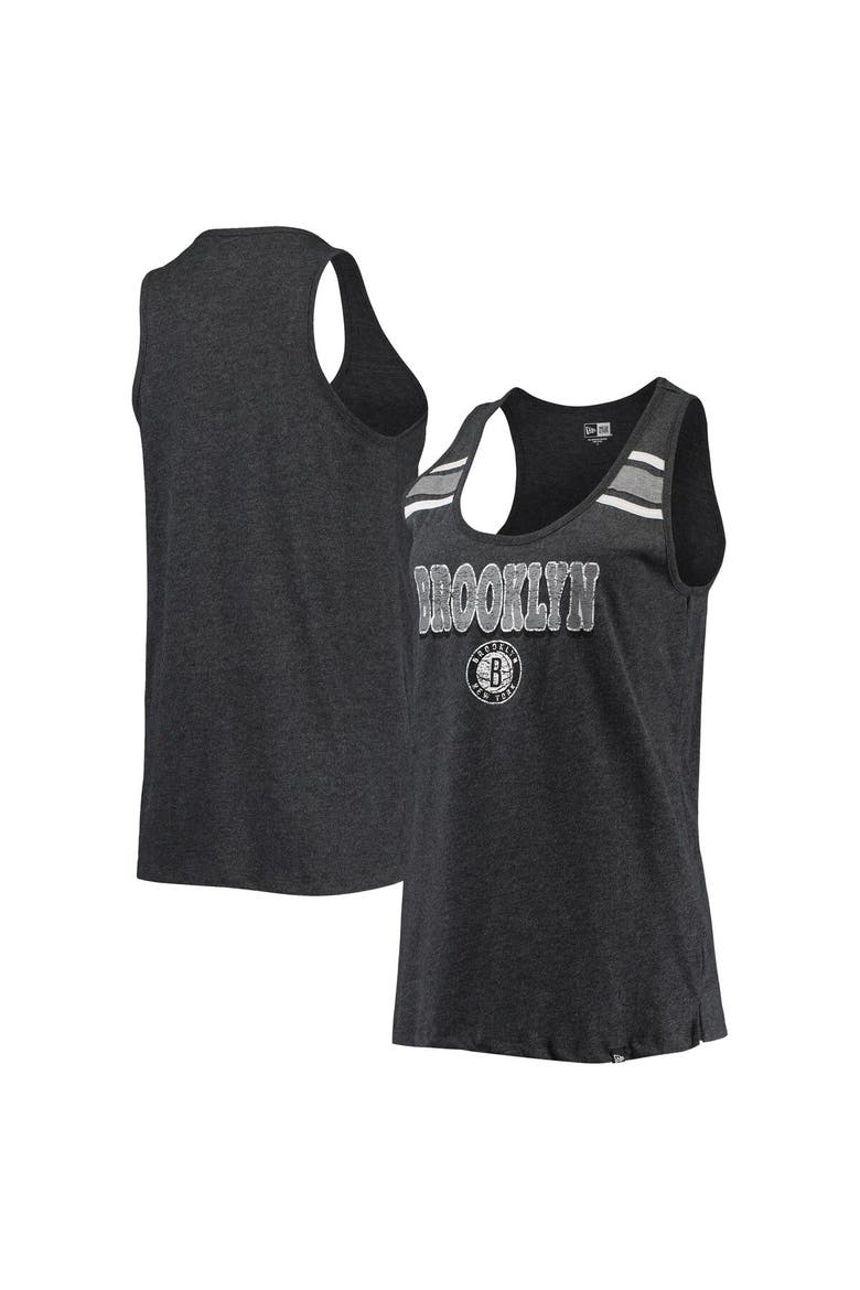 Women's New Era Heathered Black Brooklyn Nets Scoop-Neck Racerback Tank Top, Main, color, Heather Black