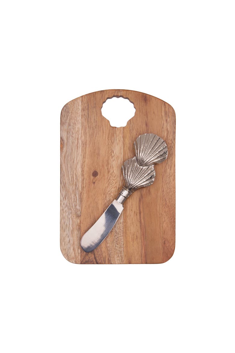 Scallop Shell Coastal Cheese Board Server with Metal Spreader Set of 2, Main, color, Brown