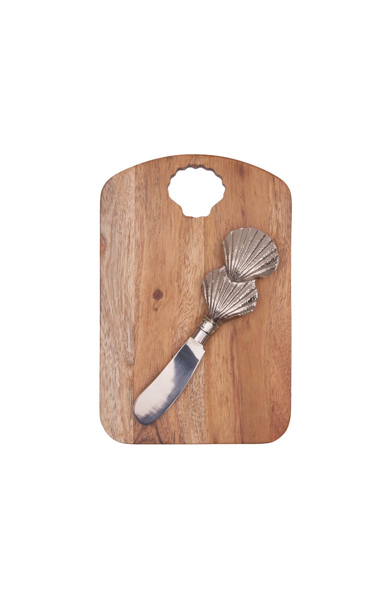 Gallerie II Scallop Shell Coastal Cheese Board Server with Metal Spreader Set of 2, Main, color, Brown
