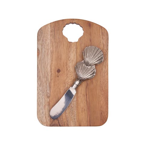 Scallop Shell Coastal Cheese Board Server with Metal Spreader Set of 2