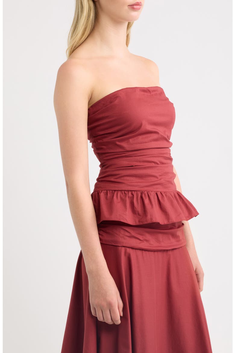 Simone Strapless Peplum Top, Alternate, color, PORTO RED