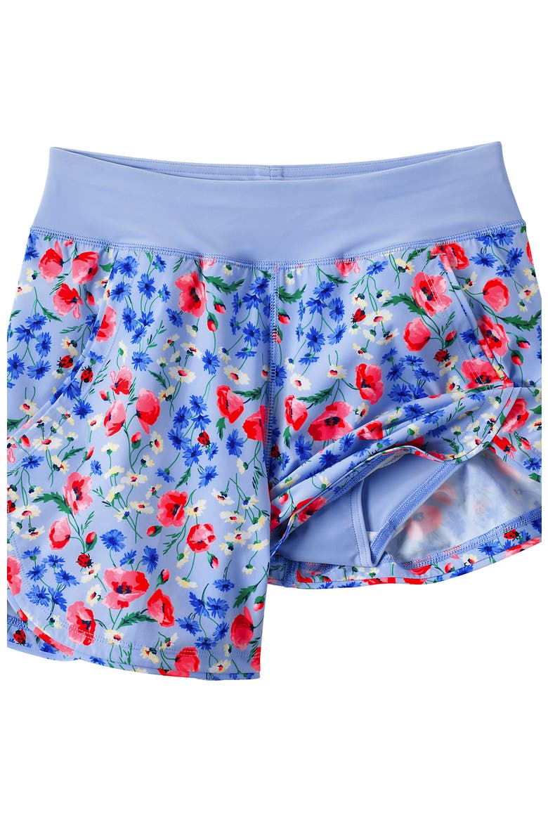 5" Quick Dry Elastic Waist Board Shorts Swim Cover-up Shorts with Panty, Alternate, color, Soft Cloud Blue Poppy Floral