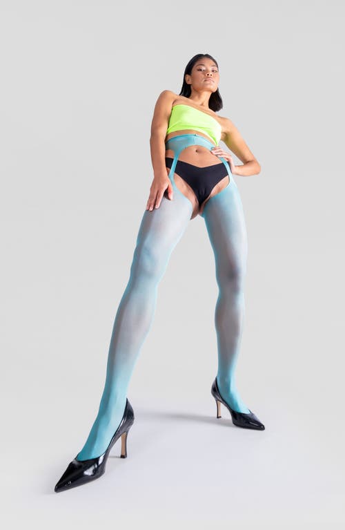 Lechery Women's Lustrous Silky Shiny Sheer Suspender Crotchless High-waist Pantyhose Tights In Teal Green