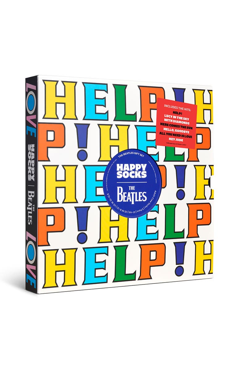 Happy Socks Assorted 6-Pack The Beatles Socks Gift Box, Alternate, color, Black