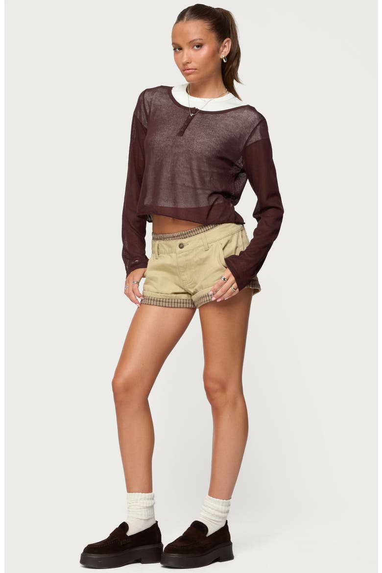 Kilian Sheer Knit Henley, Alternate, color, BROWN