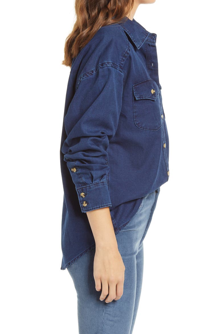 Frontier Western Button Front Denim Shirt, Alternate, color, DARK WASH HERRINGBONE