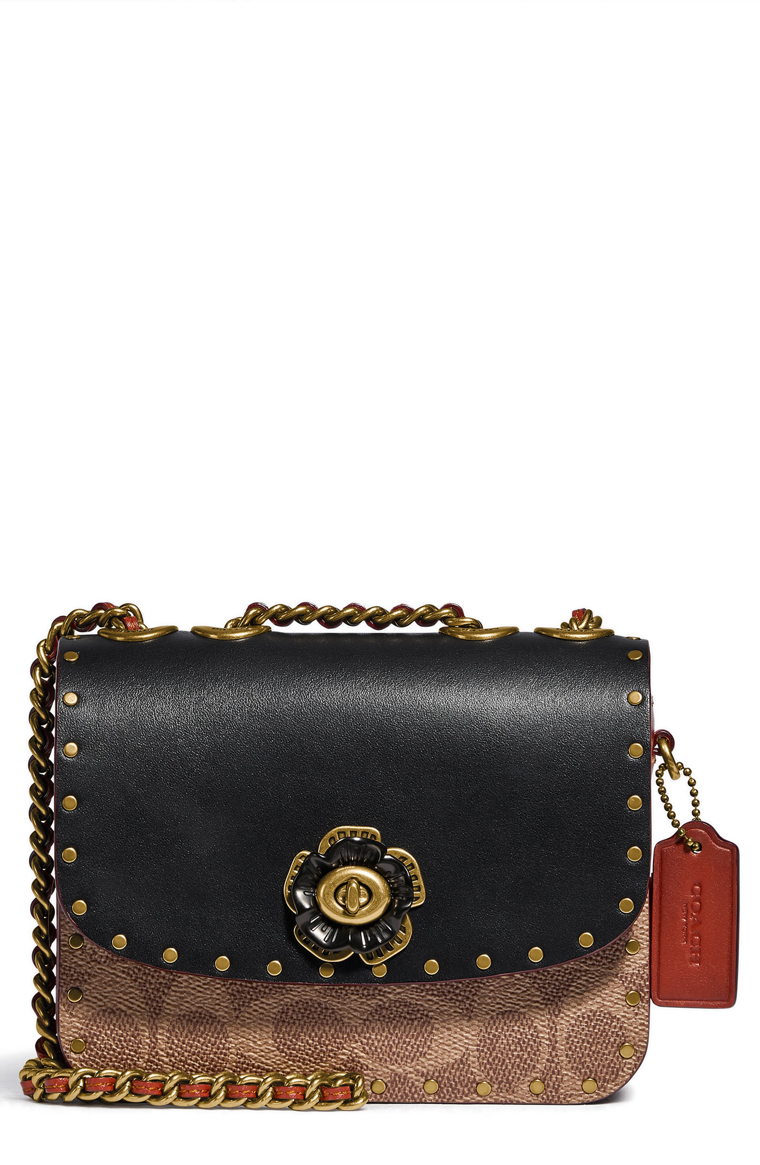 Signature Border Canvas Crossbody Bag, Main, color, BRASS/ TAN RUST