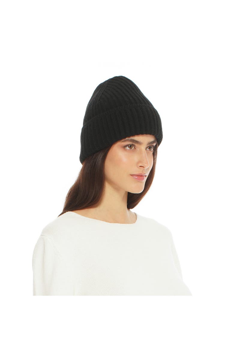 Monticelli Cashmere Pure Cashmere Ribbed Hat, Alternate, color, Black